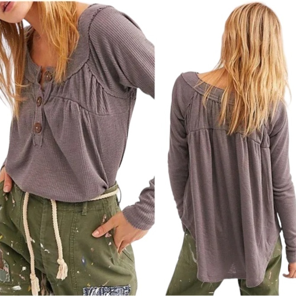 Free People We The Free Must Have Henley Top Tee Gray Size Small - Picture 2 of 12